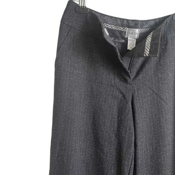 Chicos Women Pants 8 Smokey‎ Gray Straight Leg Pin Stripe Dot Classic Officewear - Picture 8 of 11